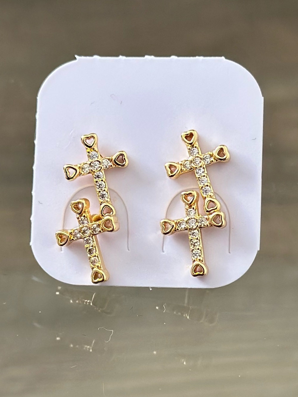 Gold-Filled Cross Earrings with CZs - Women Jewelry
